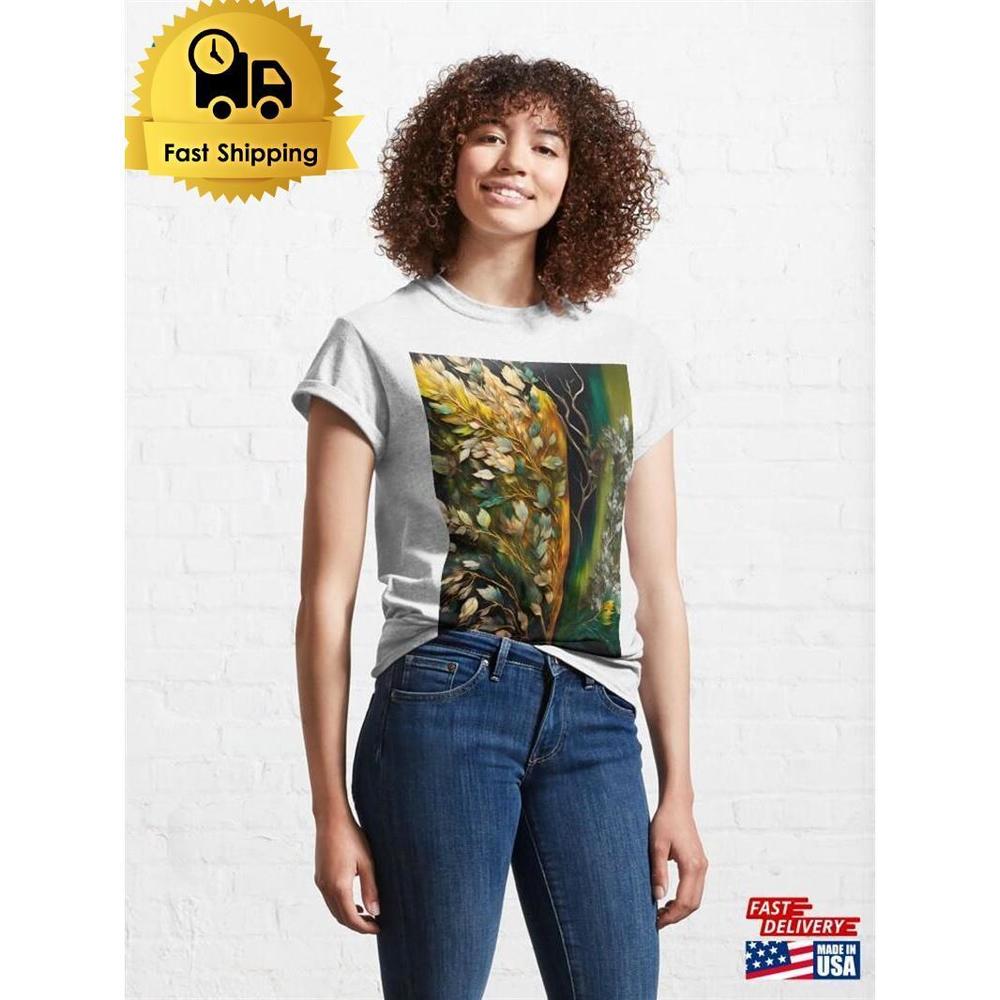 Floral Art Green Leaves Classic T-Shirt - Picture 1 of 4